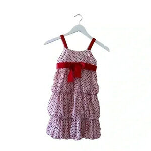 Iris & Ivy Straps Red White Polka Dots Ruffles Lace Bow Girls Dress SX 6X #2012
